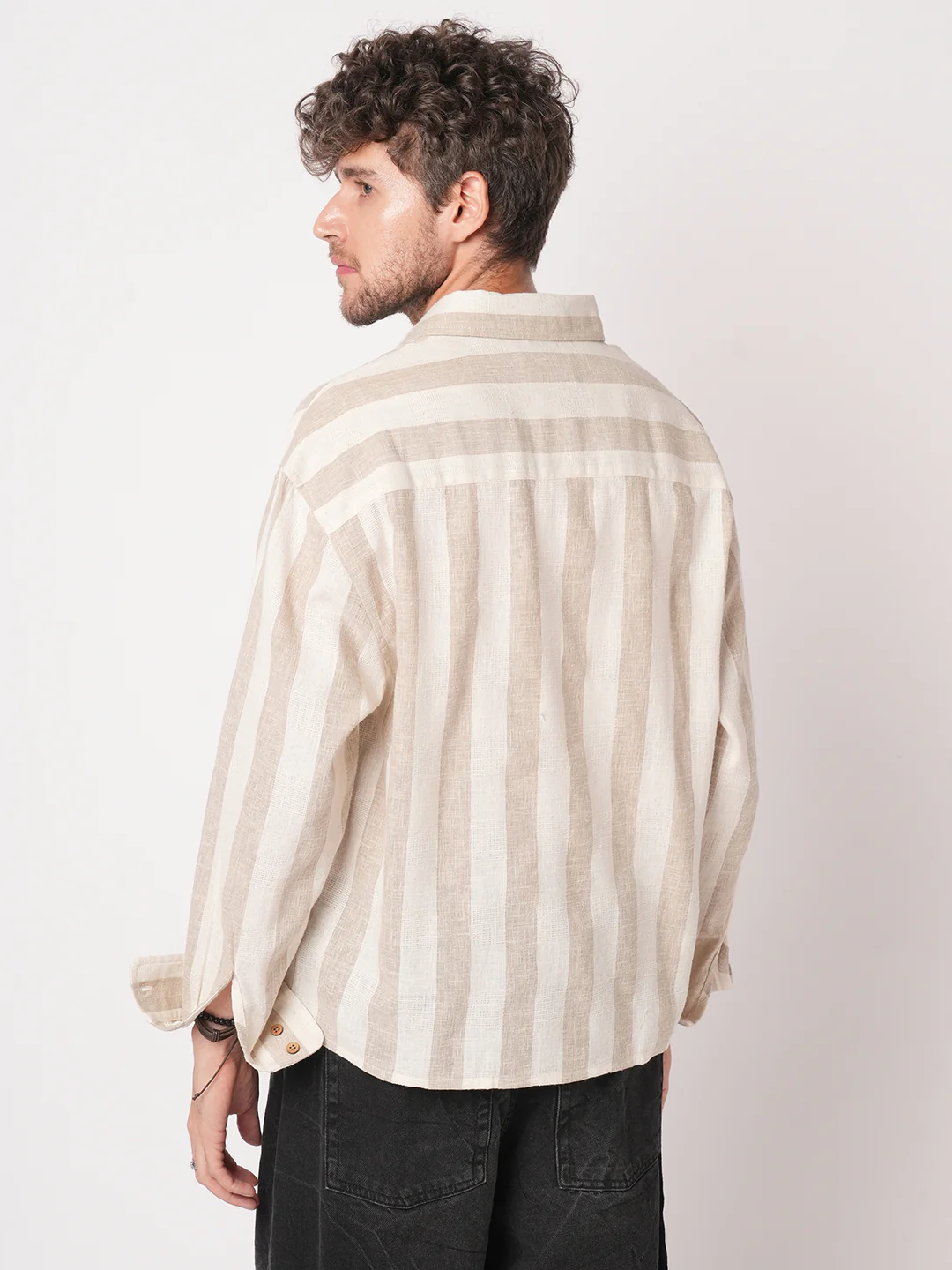 Classic Khadi Vibe Driftwood Stripe Boxy Fit Cropped Shirt - Image 7