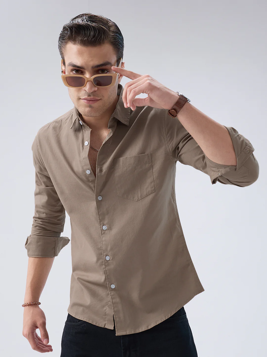 Classic Khaki Slub Weave Everyday Shirt - Image 2