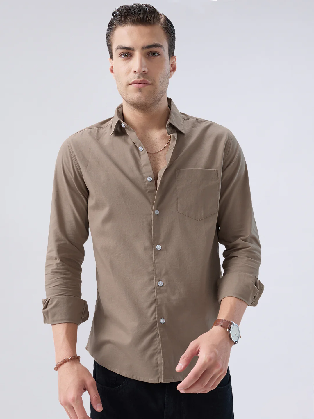 Classic Khaki Slub Weave Everyday Shirt - Image 5