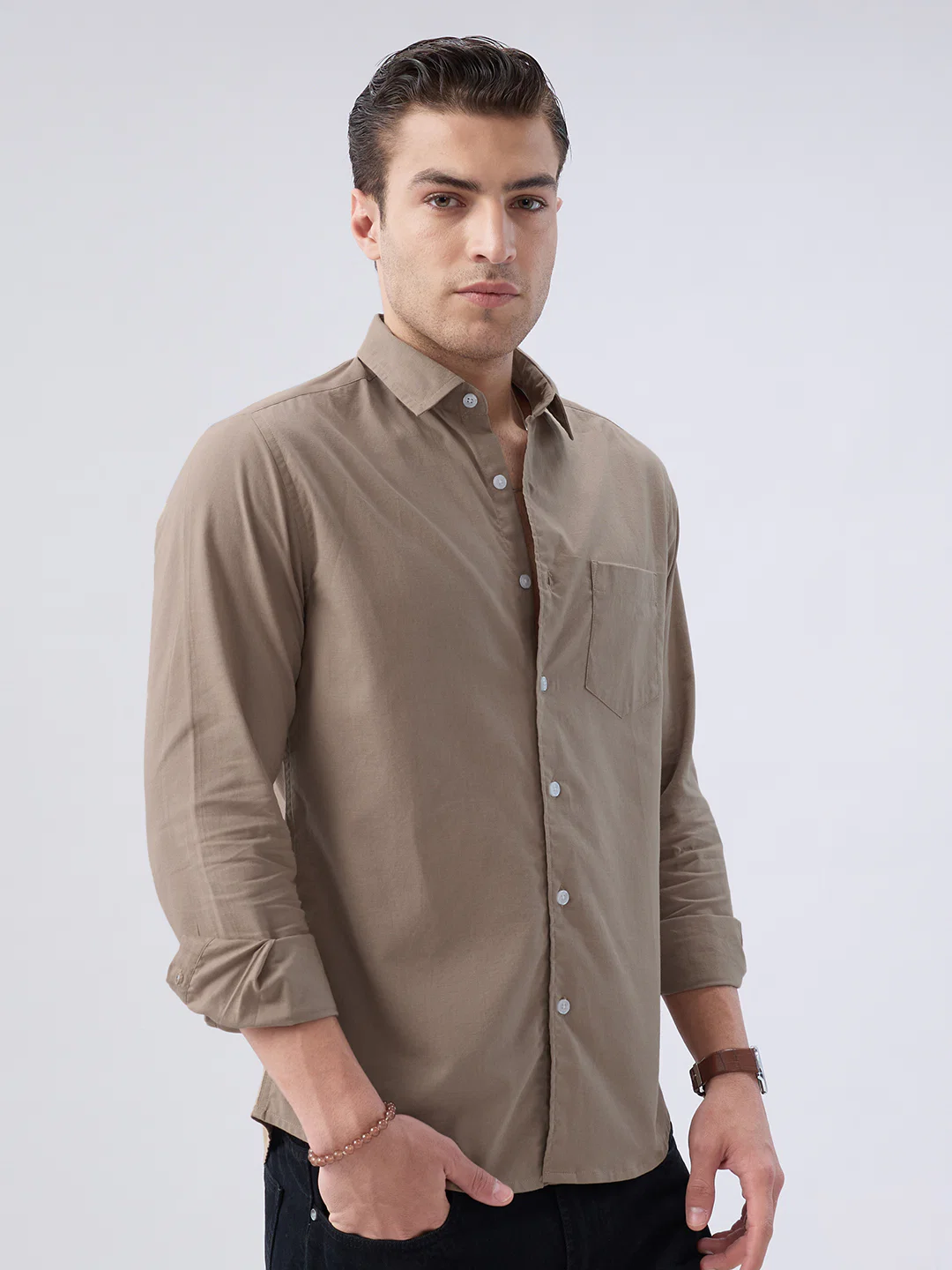 Classic Khaki Slub Weave Everyday Shirt - Image 6