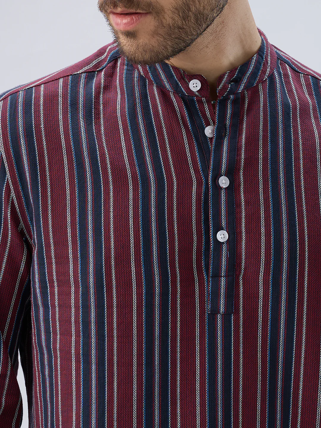 Classic Maroon & Navy Stripes Kurta - Image 3
