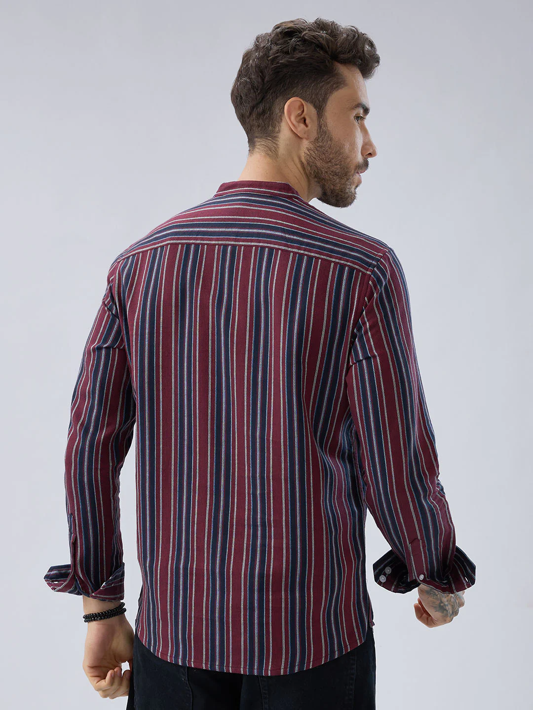 Classic Maroon & Navy Stripes Kurta - Image 6