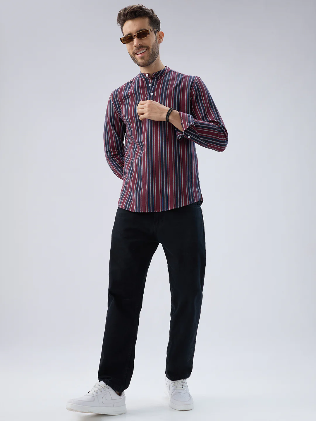 Classic Maroon & Navy Stripes Kurta - Image 7