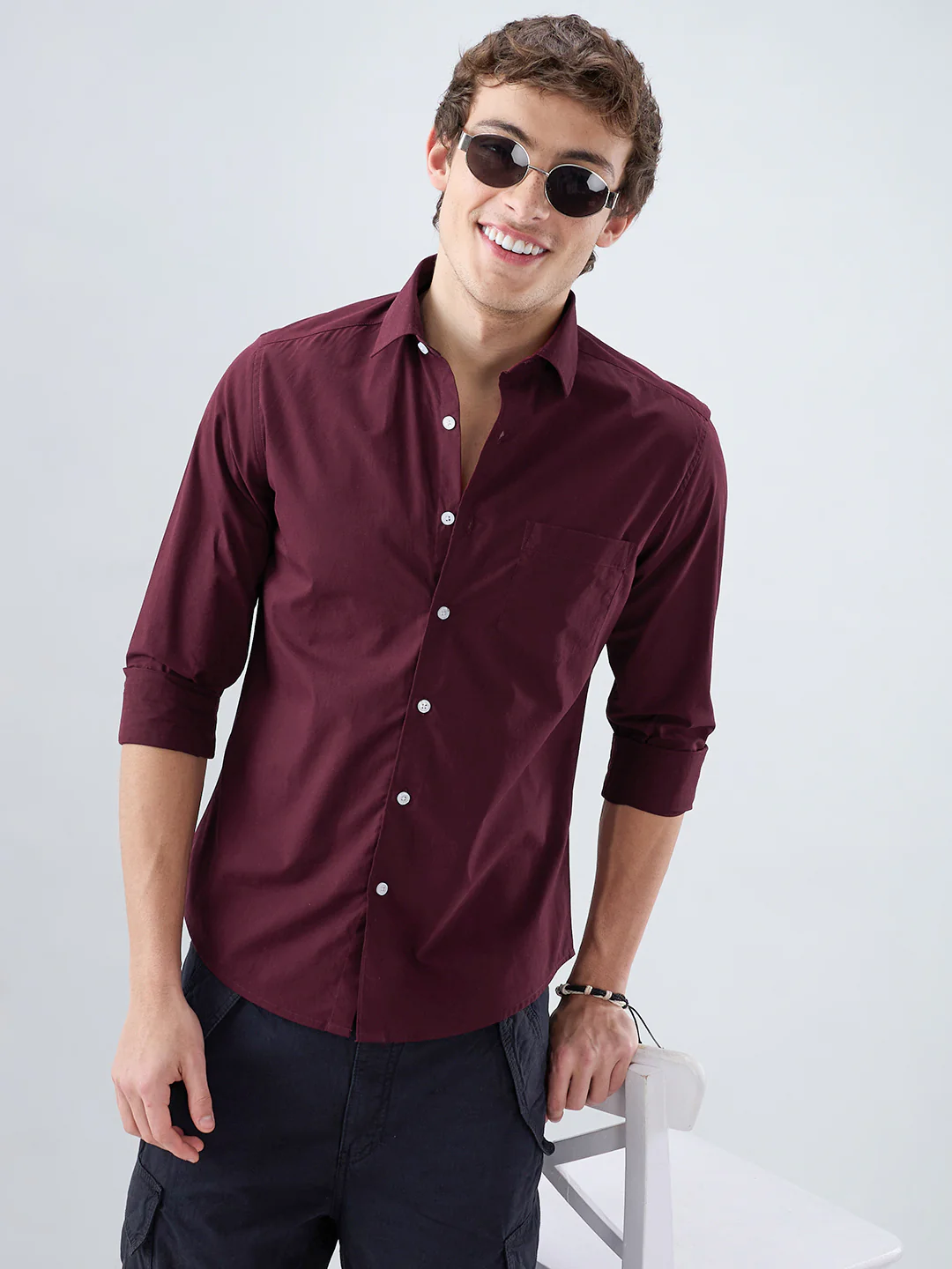 Classic Maroon Poplin Peach Finish Shirt - Image 2