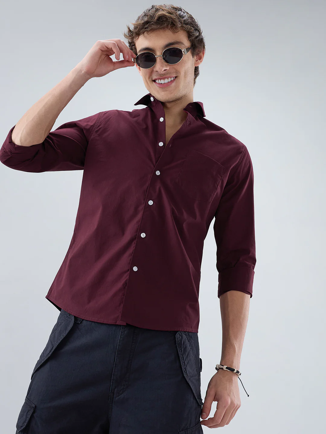 Classic Maroon Poplin Peach Finish Shirt - Image 4
