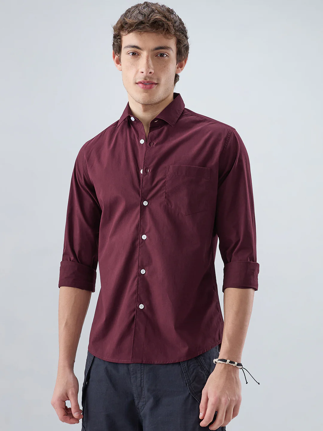 Classic Maroon Poplin Peach Finish Shirt - Image 5
