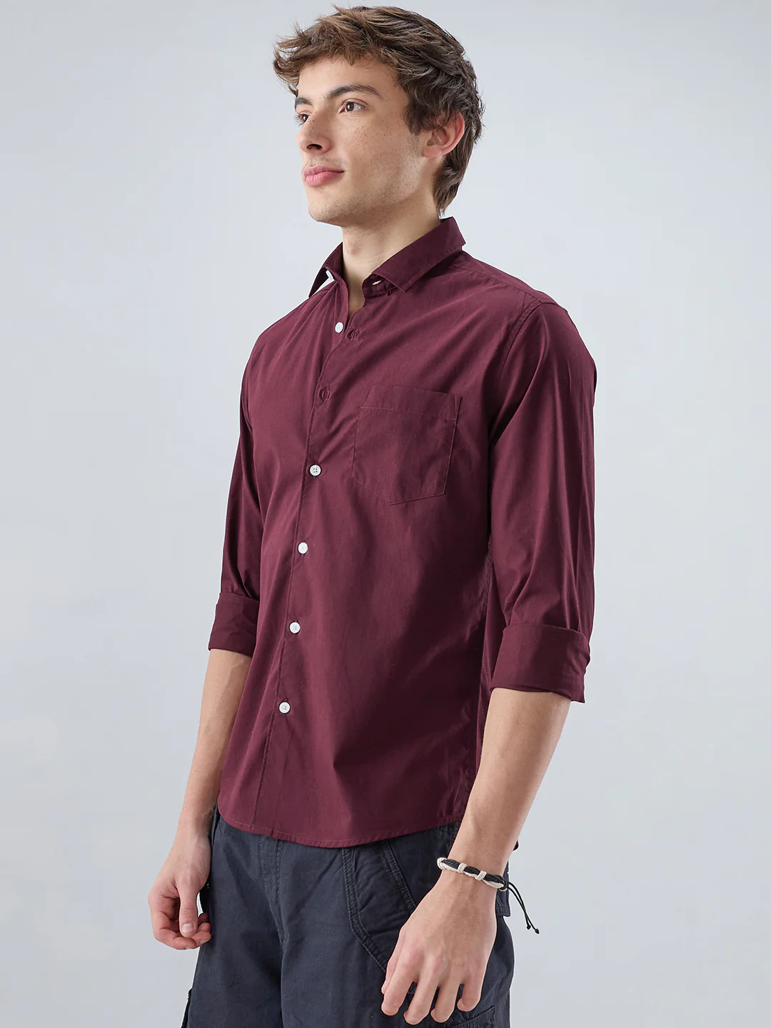 Classic Maroon Poplin Peach Finish Shirt - Image 6