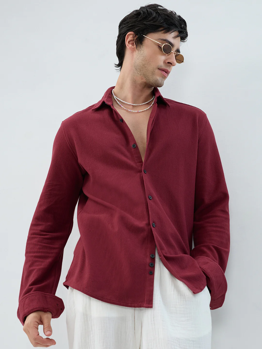 Classic Maroon Textured Knit Shirt