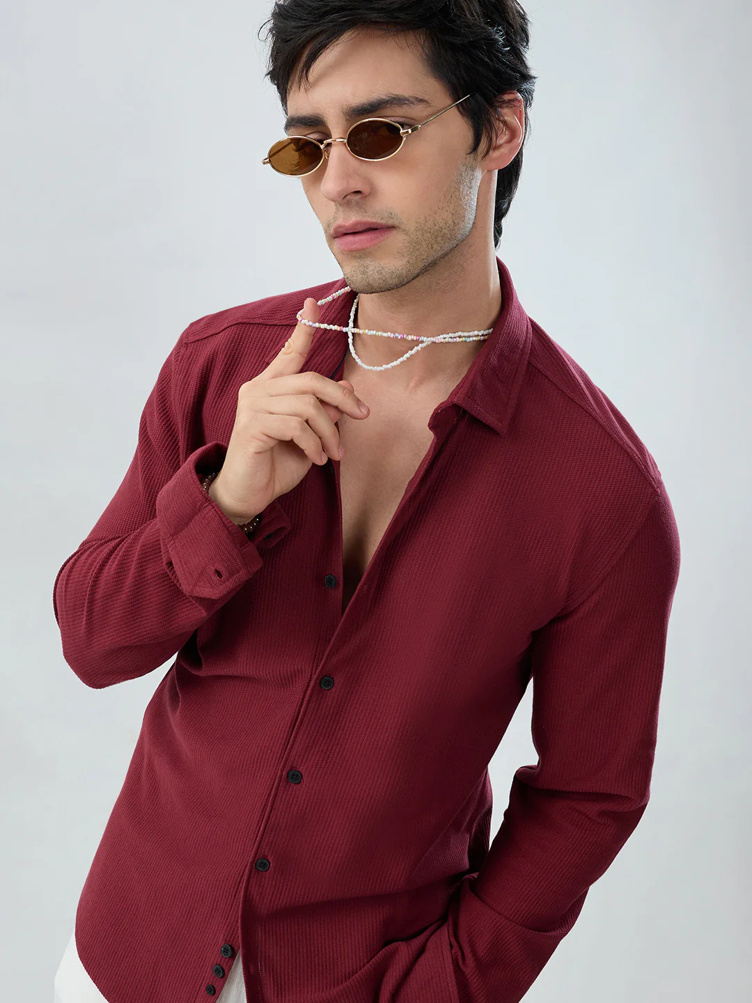 Classic Maroon Textured Knit Shirt - Image 2