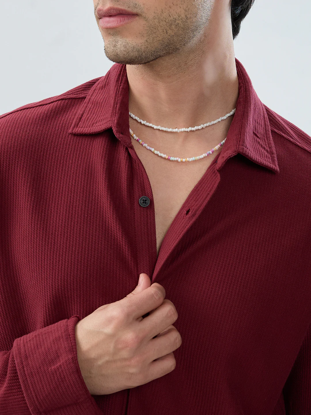 Classic Maroon Textured Knit Shirt - Image 3