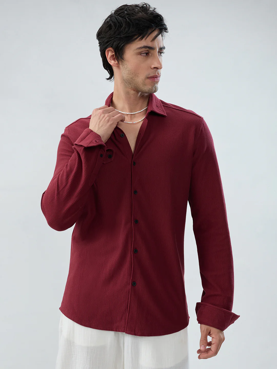 Classic Maroon Textured Knit Shirt - Image 4