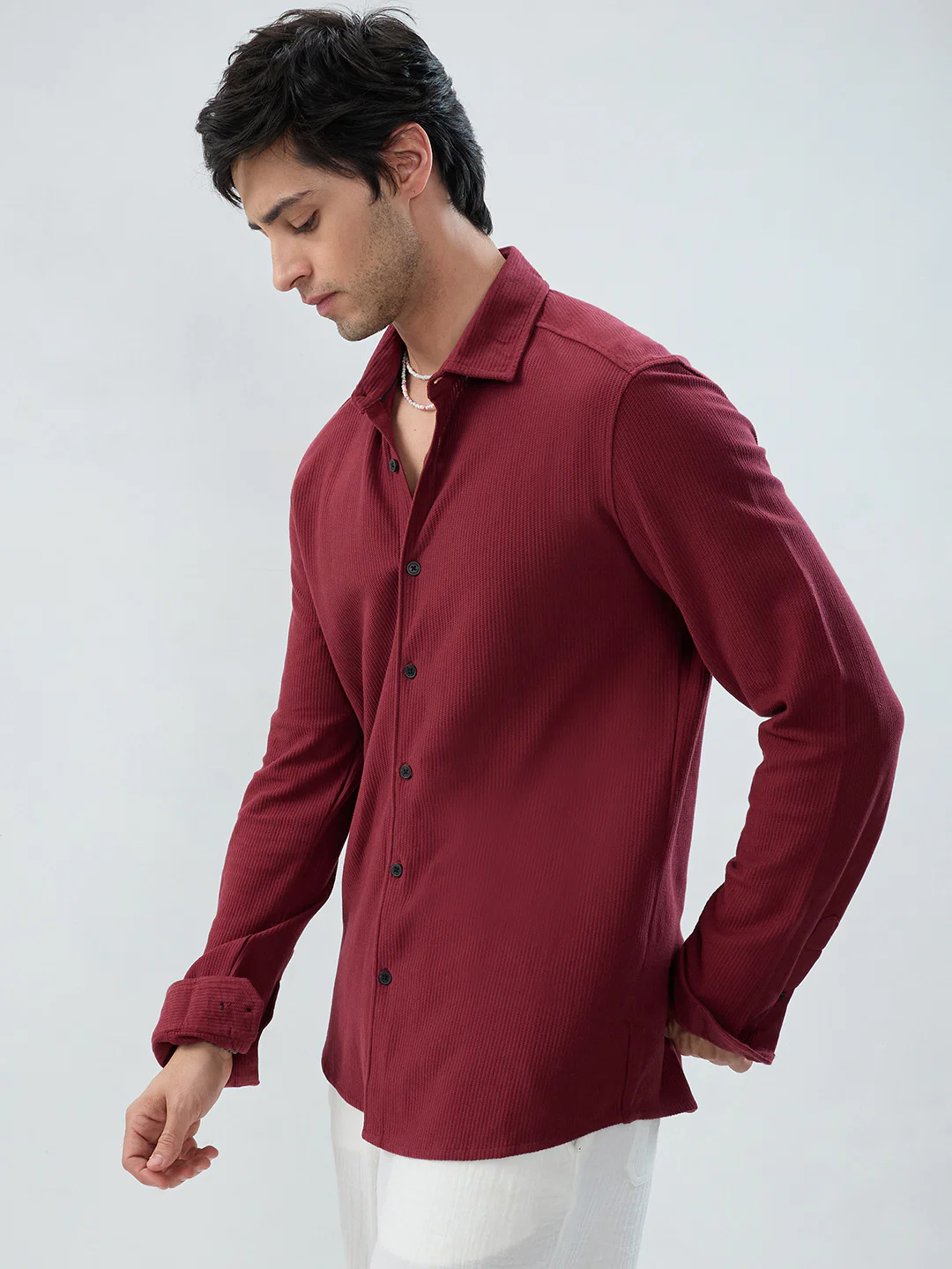 Classic Maroon Textured Knit Shirt - Image 5