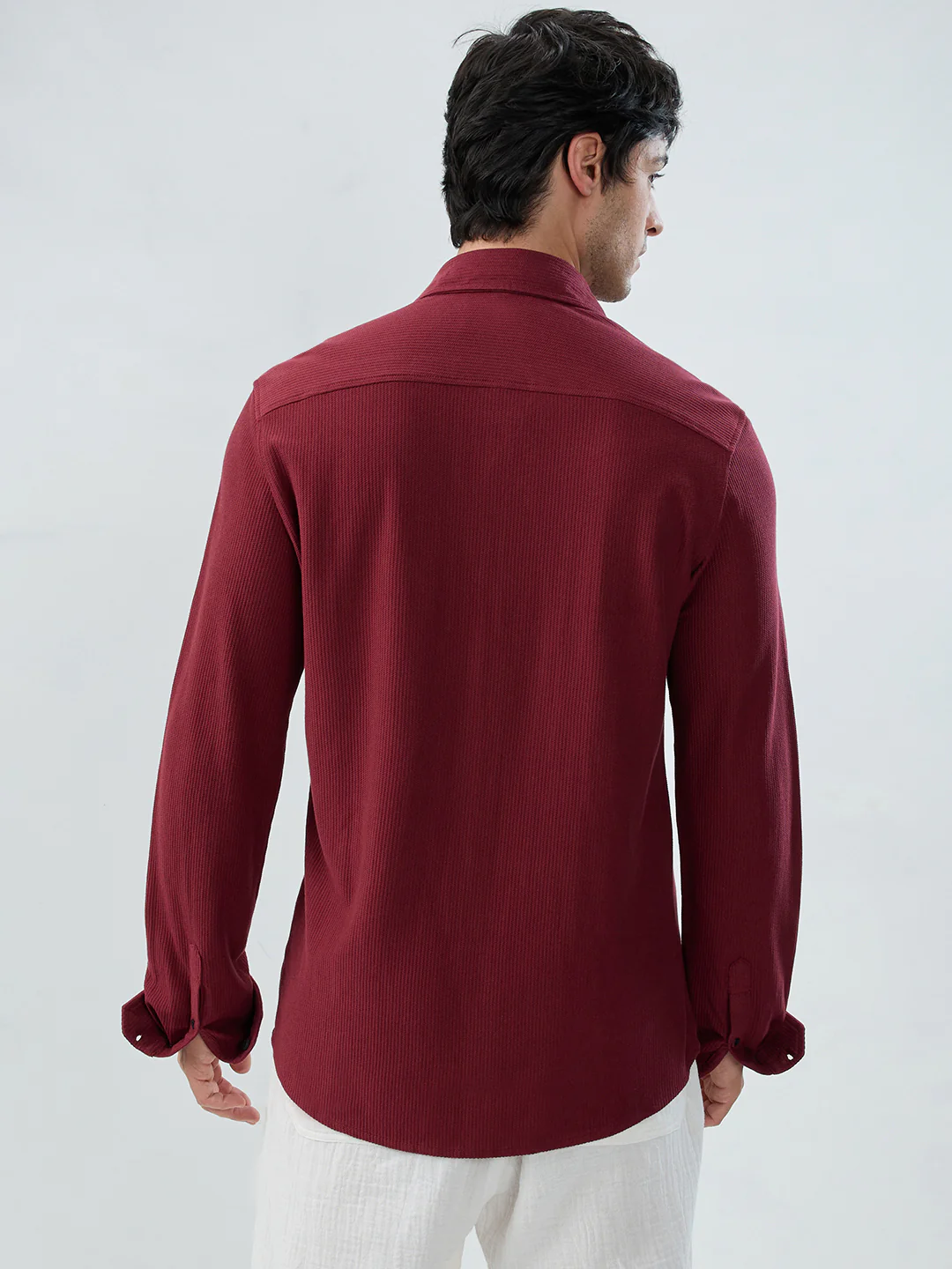 Classic Maroon Textured Knit Shirt - Image 6