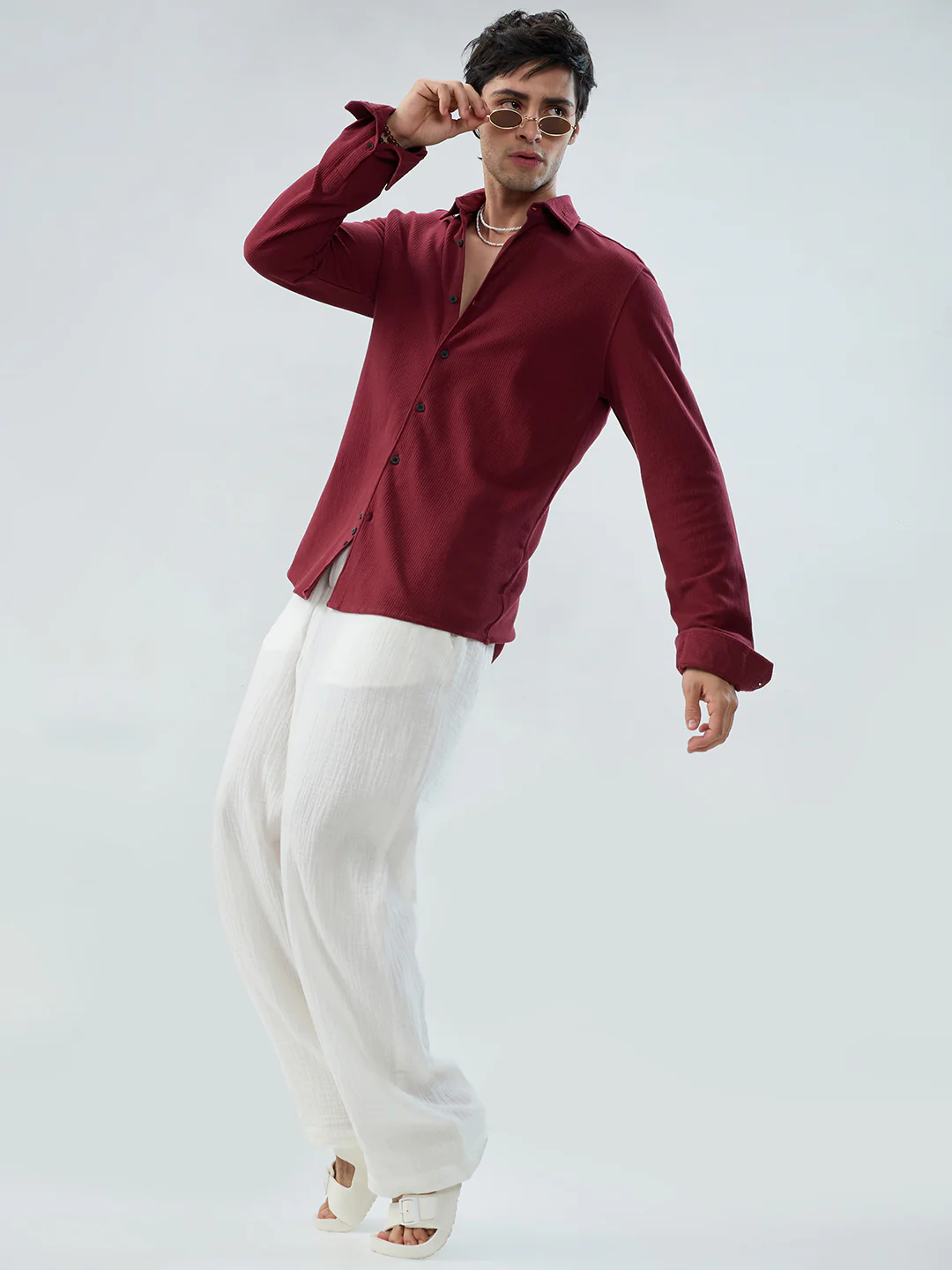 Classic Maroon Textured Knit Shirt - Image 7
