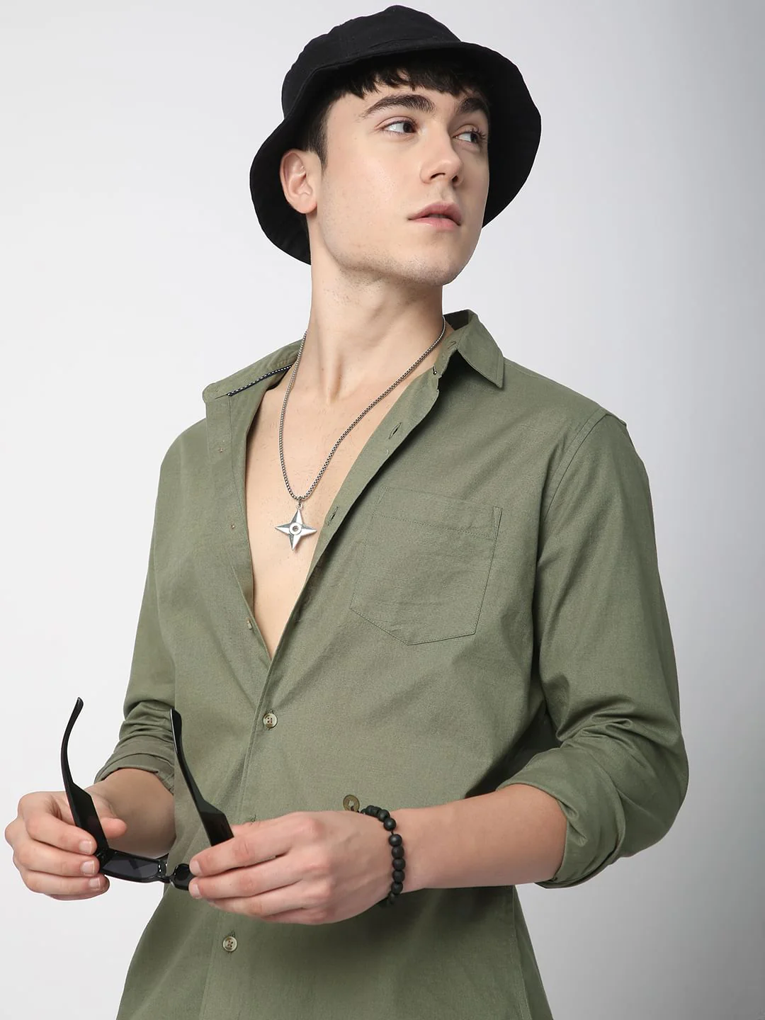 Classic Minimalist Olive Textured Shirt - Image 2