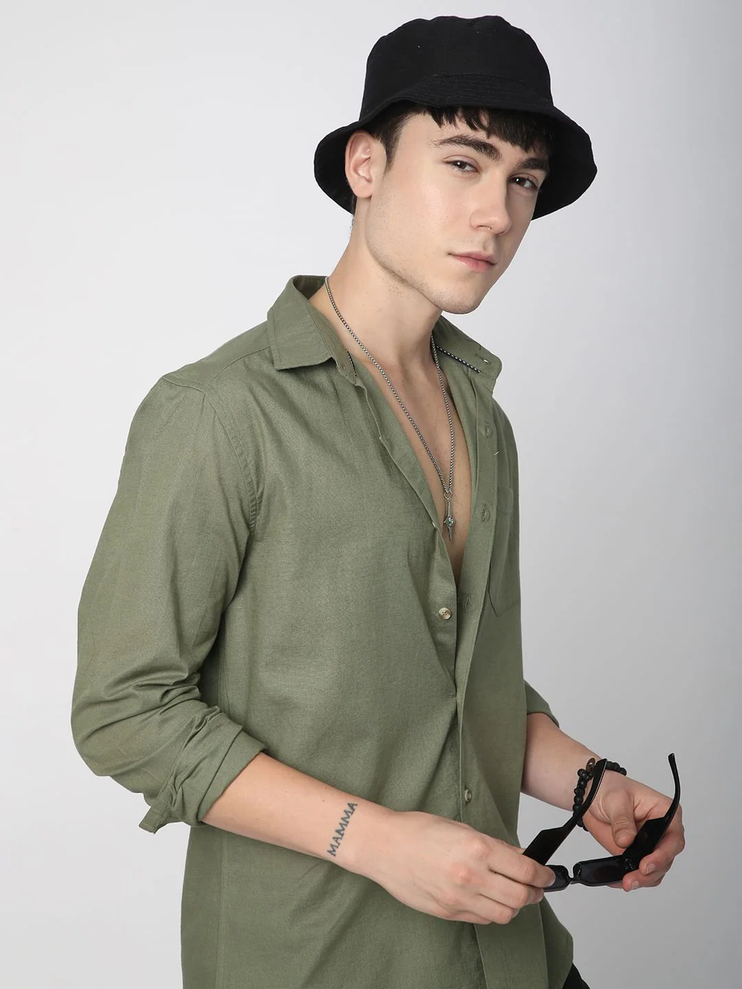 Classic Minimalist Olive Textured Shirt - Image 5