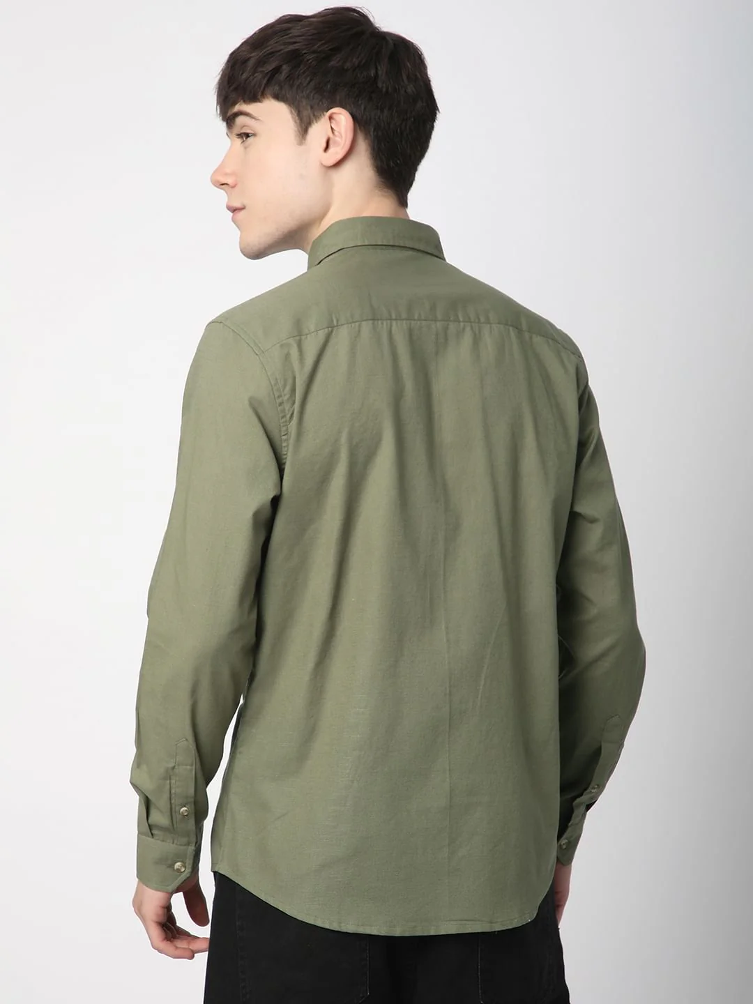 Classic Minimalist Olive Textured Shirt - Image 7