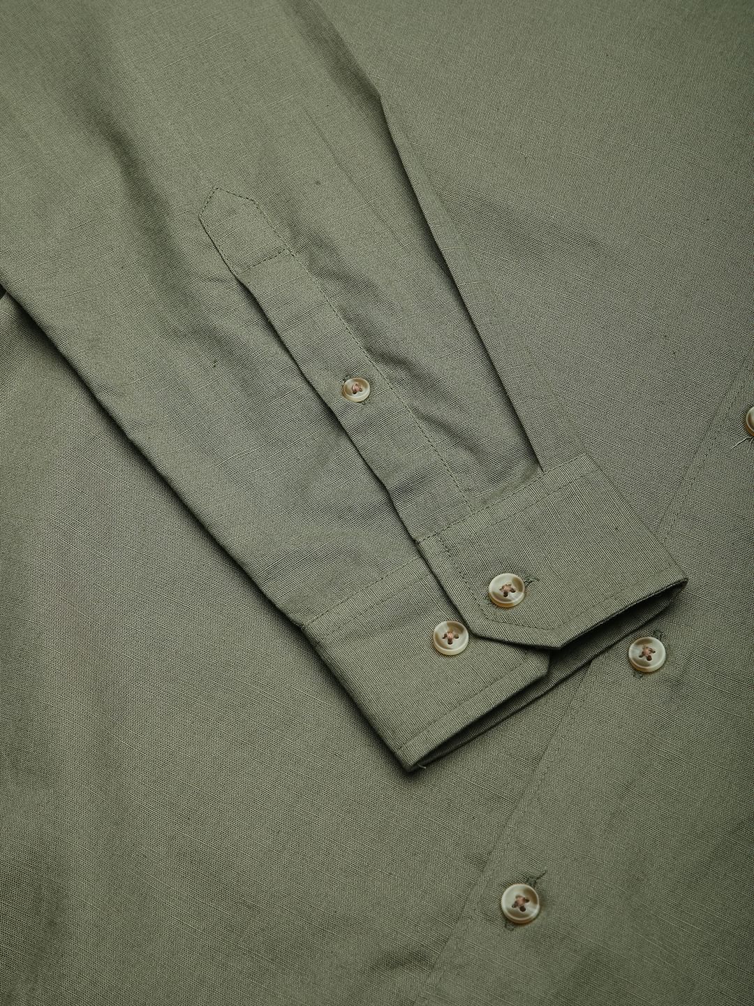 Classic Minimalist Olive Textured Shirt - Image 8
