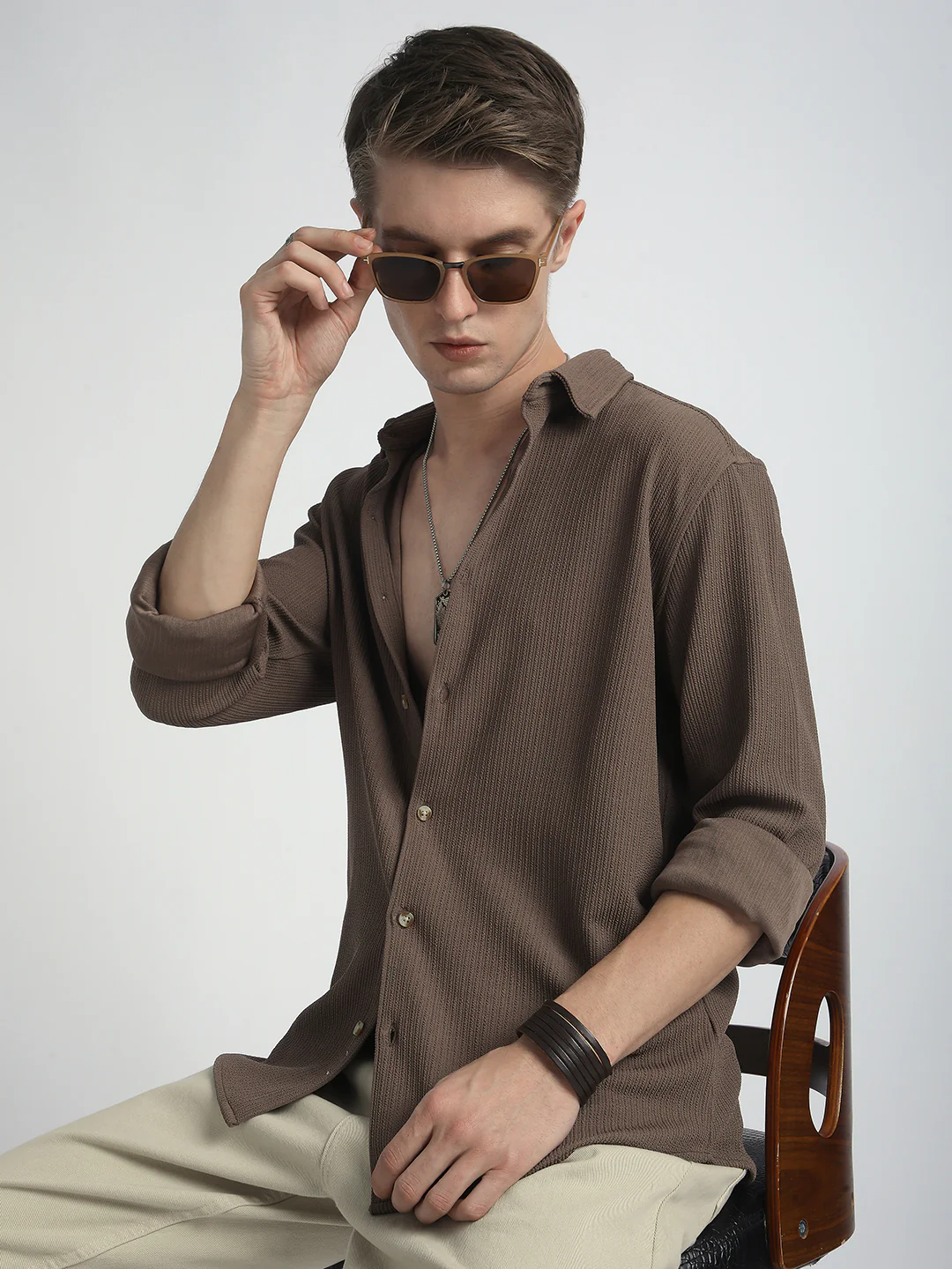 Classic Mocha Brown Textured Shirt - Image 4
