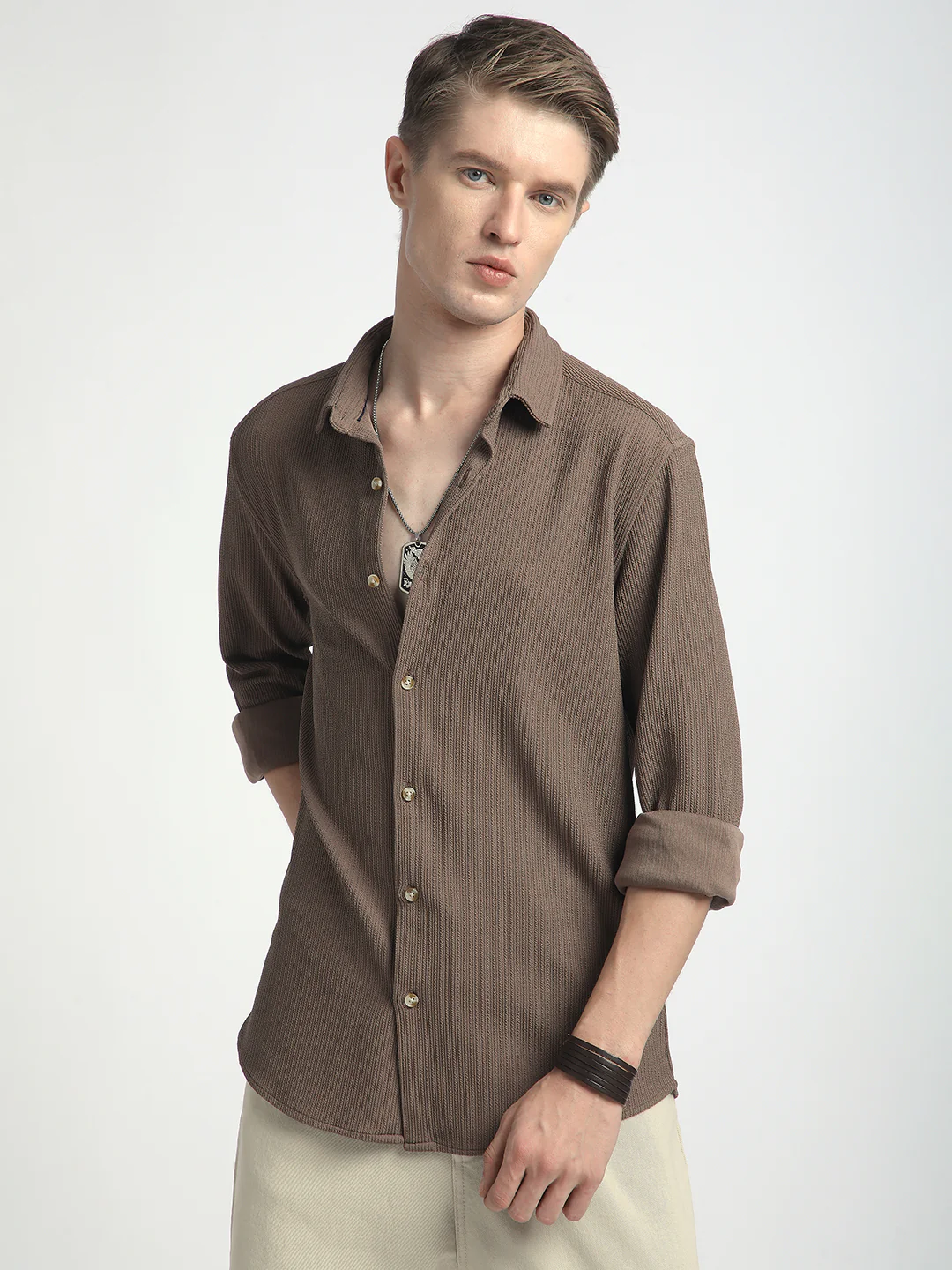Classic Mocha Brown Textured Shirt - Image 5