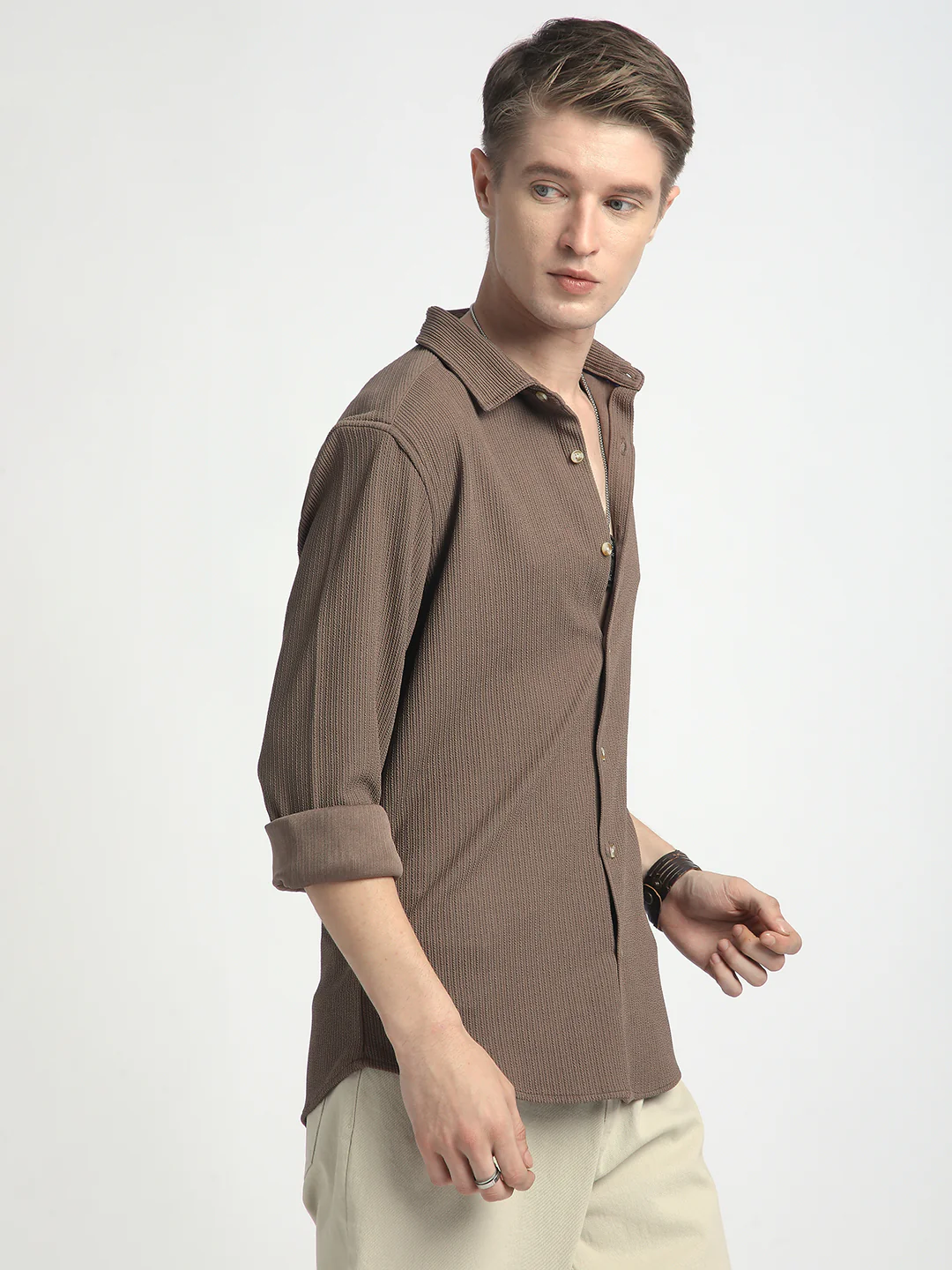 Classic Mocha Brown Textured Shirt - Image 6