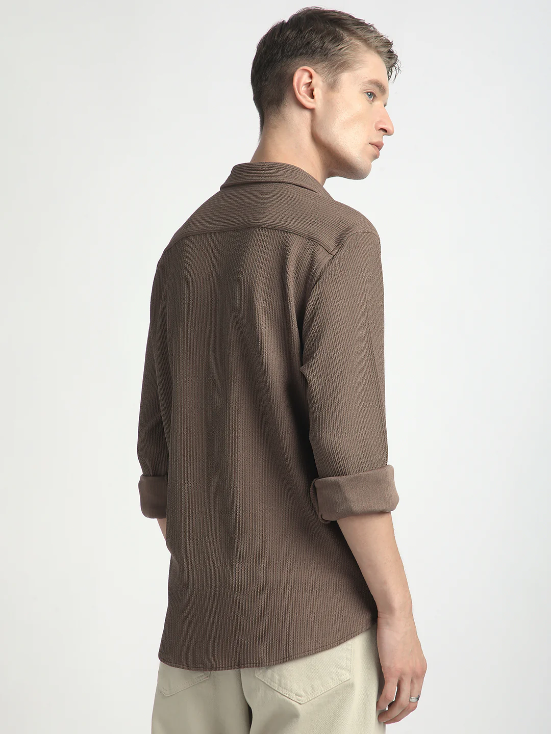 Classic Mocha Brown Textured Shirt - Image 7