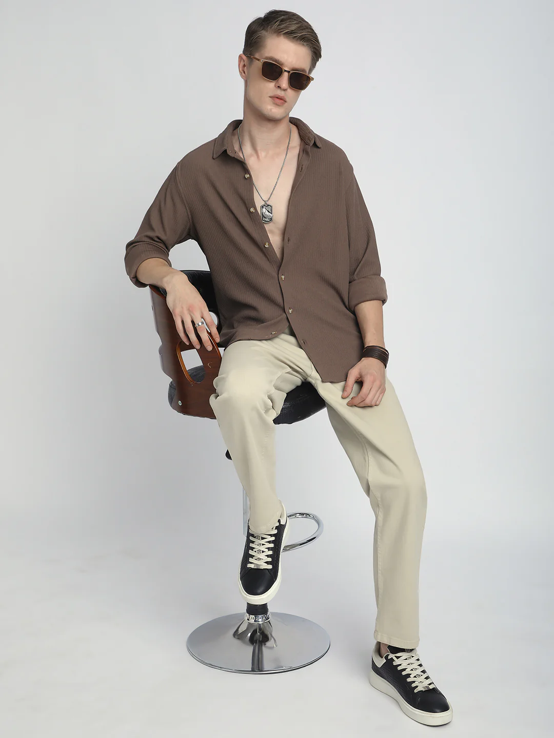 Classic Mocha Brown Textured Shirt - Image 8