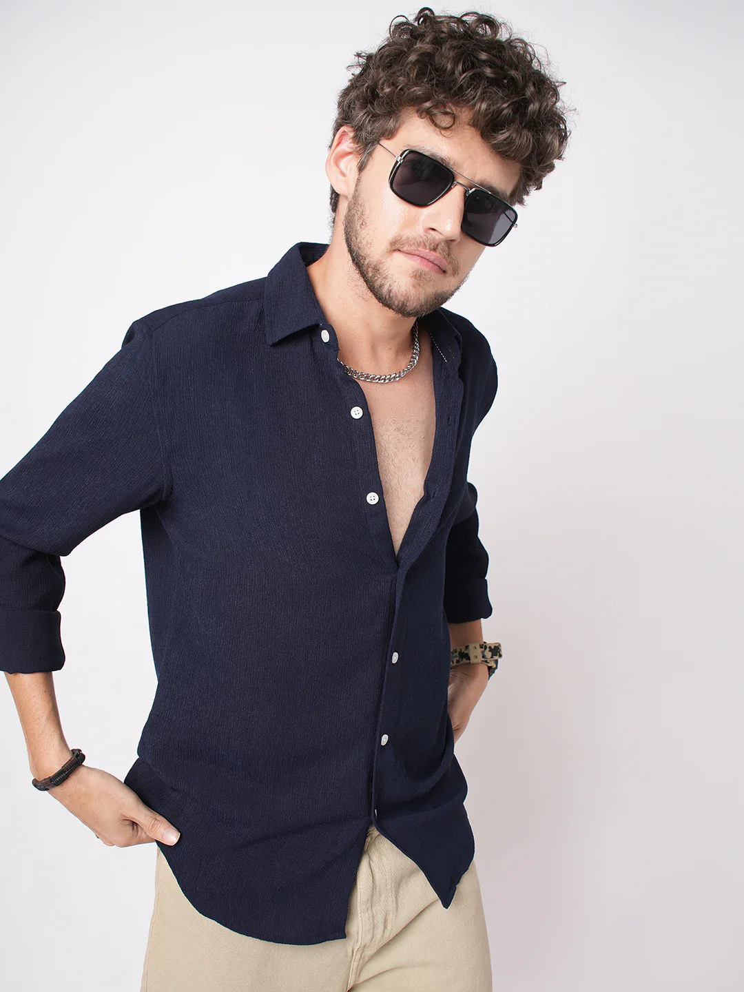 Classic Nocturne Blue Crepe Shirt - Image 4