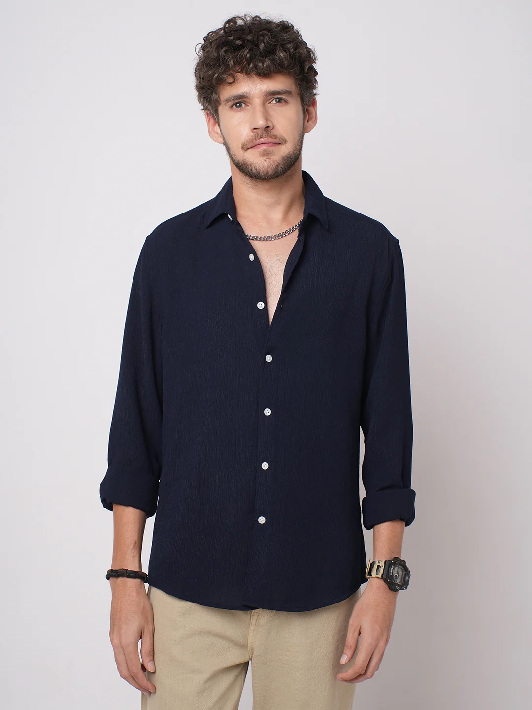 Classic Nocturne Blue Crepe Shirt - Image 5