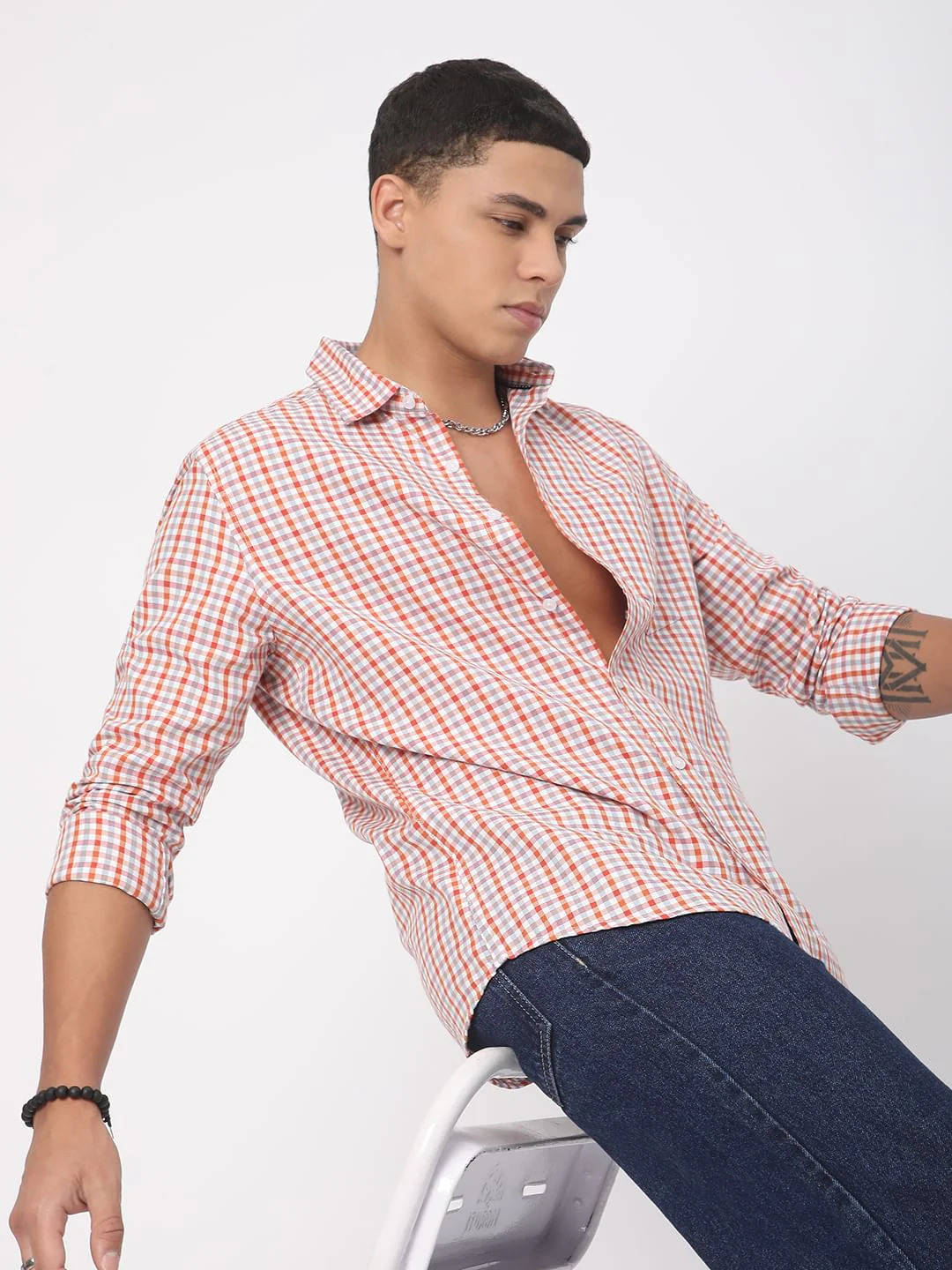 Classic Orange Mini Checkered Shirt - Image 4