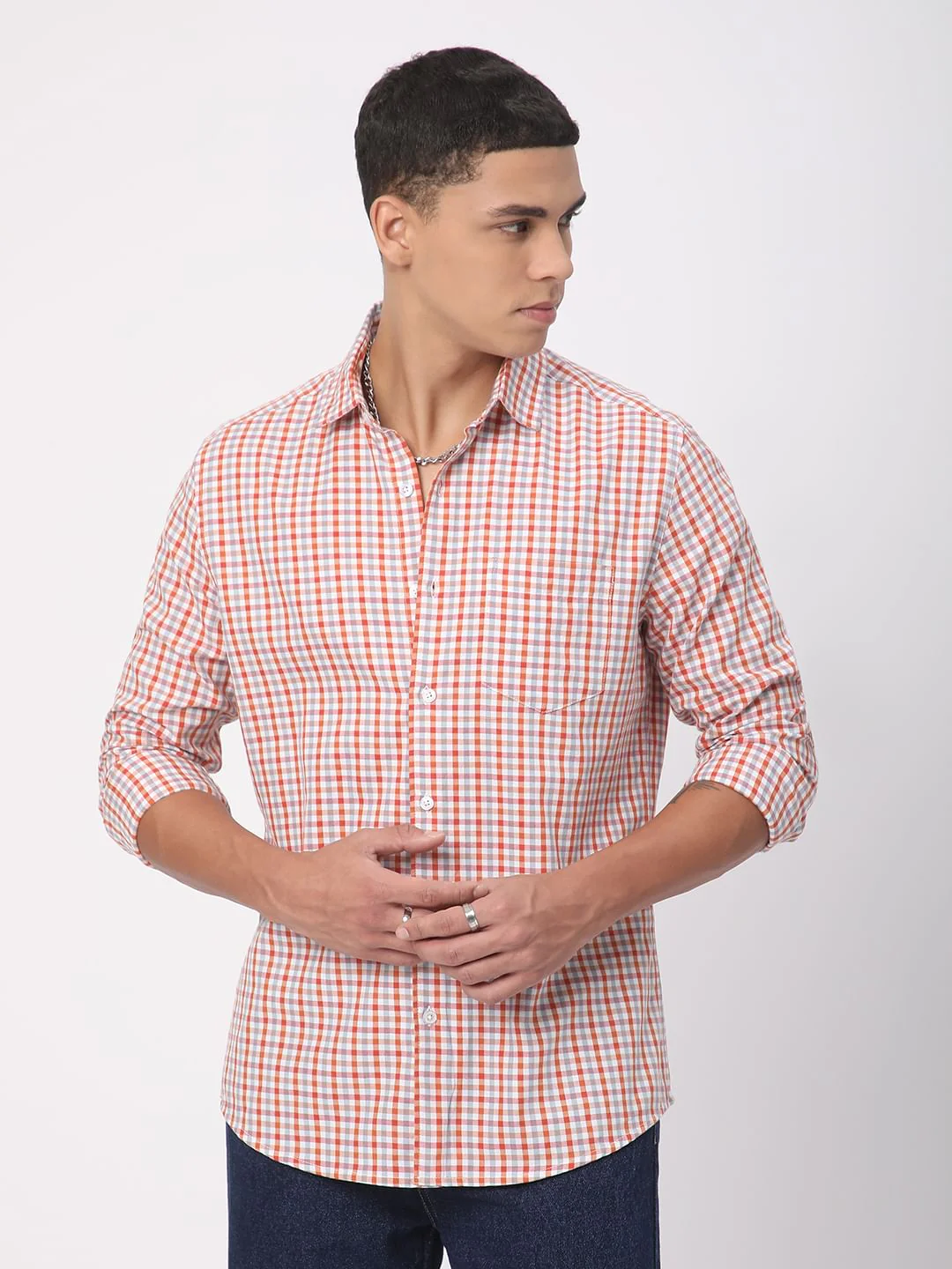 Classic Orange Mini Checkered Shirt - Image 5