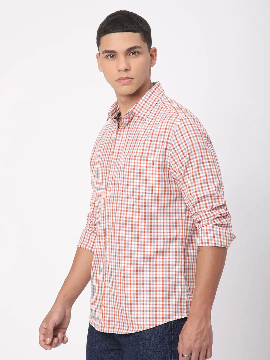 Classic Orange Mini Checkered Shirt - Image 6