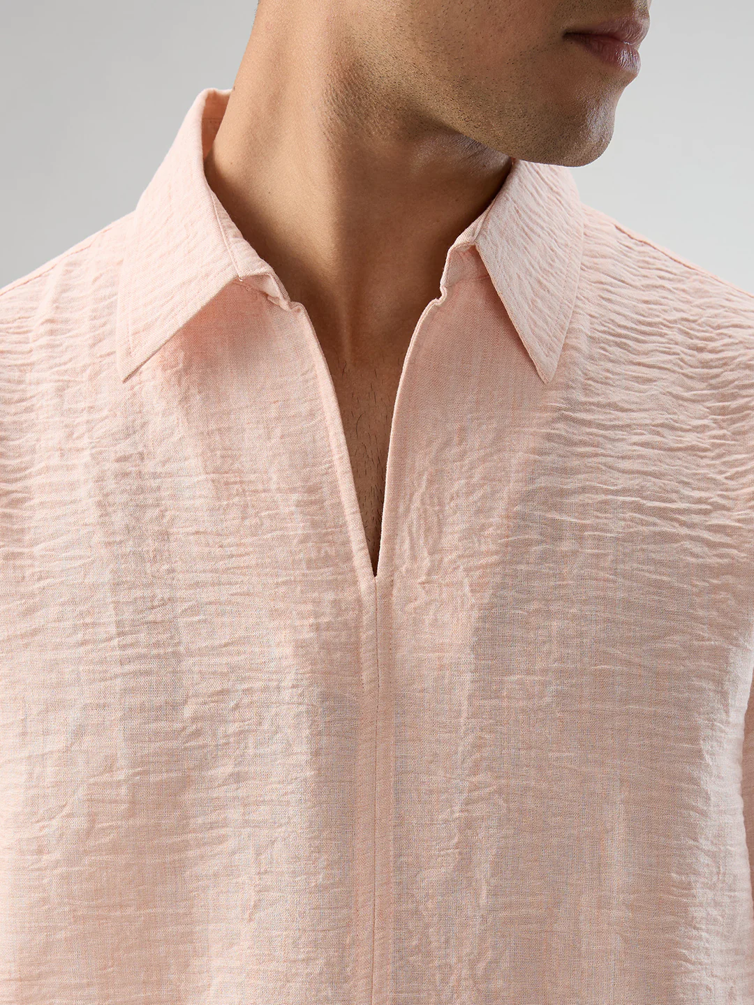 Classic Peach Center Seam Crinkled Oversized Polo Shirt - Image 3