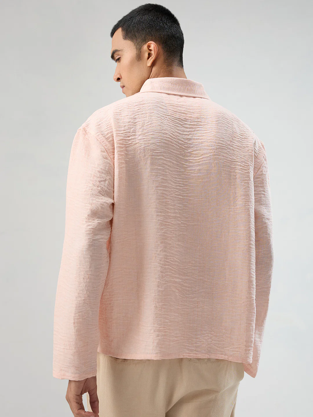 Classic Peach Center Seam Crinkled Oversized Polo Shirt - Image 6