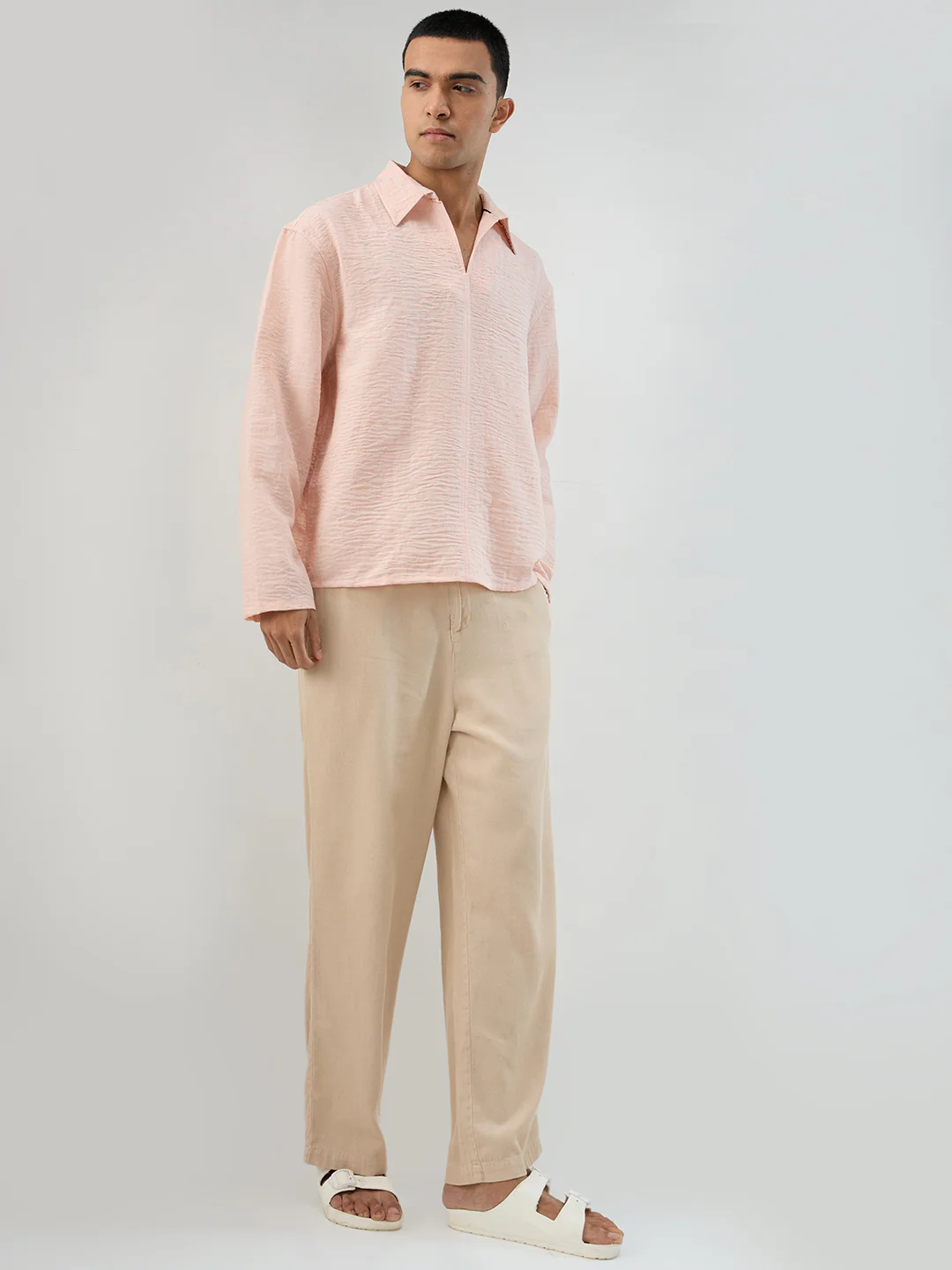 Classic Peach Center Seam Crinkled Oversized Polo Shirt - Image 7