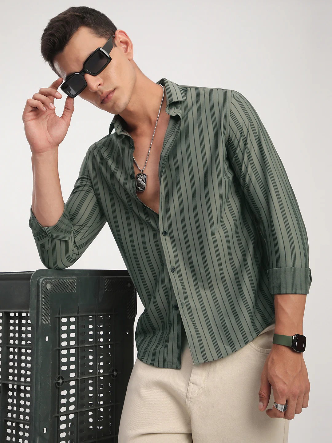 Classic Pullman Green Striped Shirt - Image 2