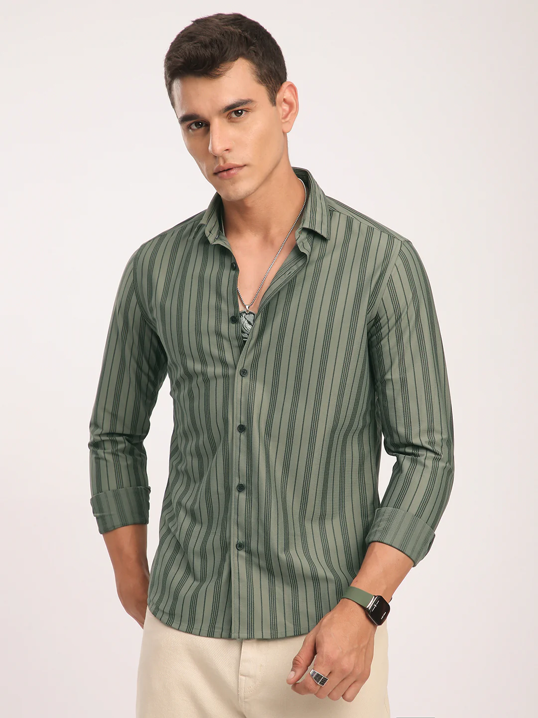 Classic Pullman Green Striped Shirt - Image 4