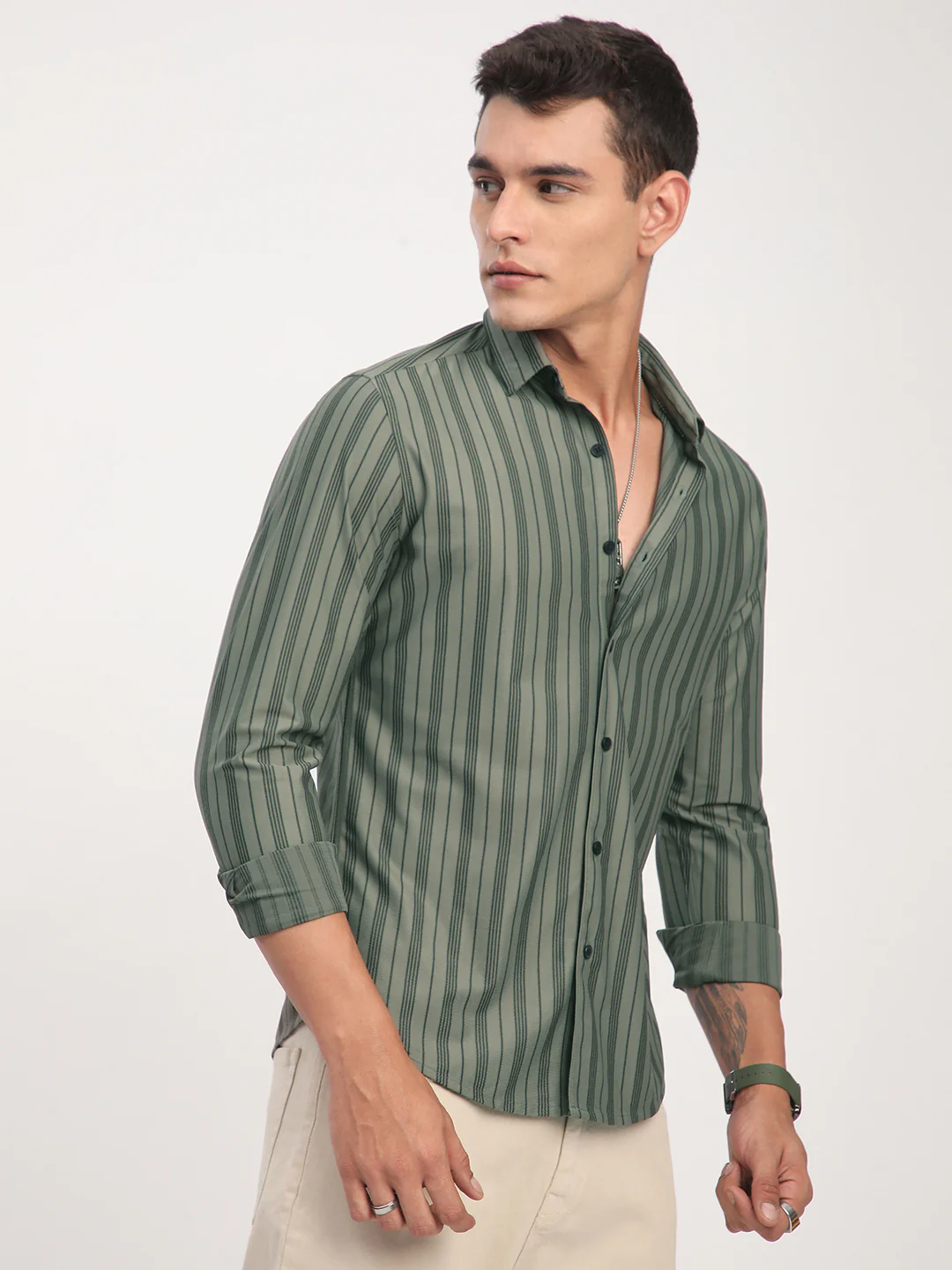 Classic Pullman Green Striped Shirt - Image 5
