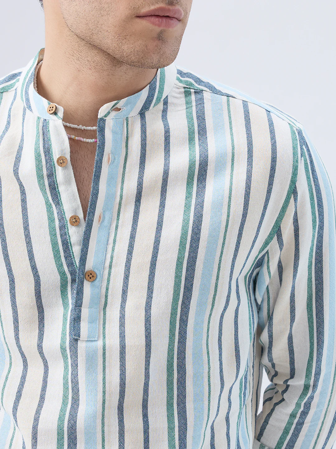 Classic Riviera Aqua Striped Kurta - Image 3