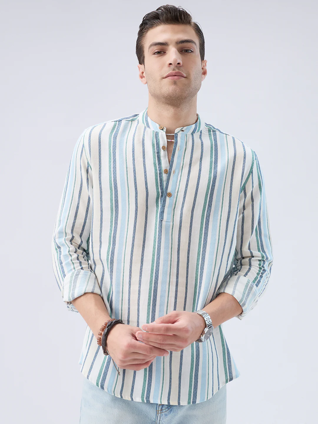 Classic Riviera Aqua Striped Kurta - Image 5
