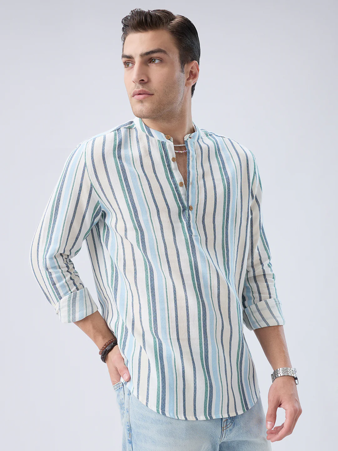 Classic Riviera Aqua Striped Kurta - Image 6