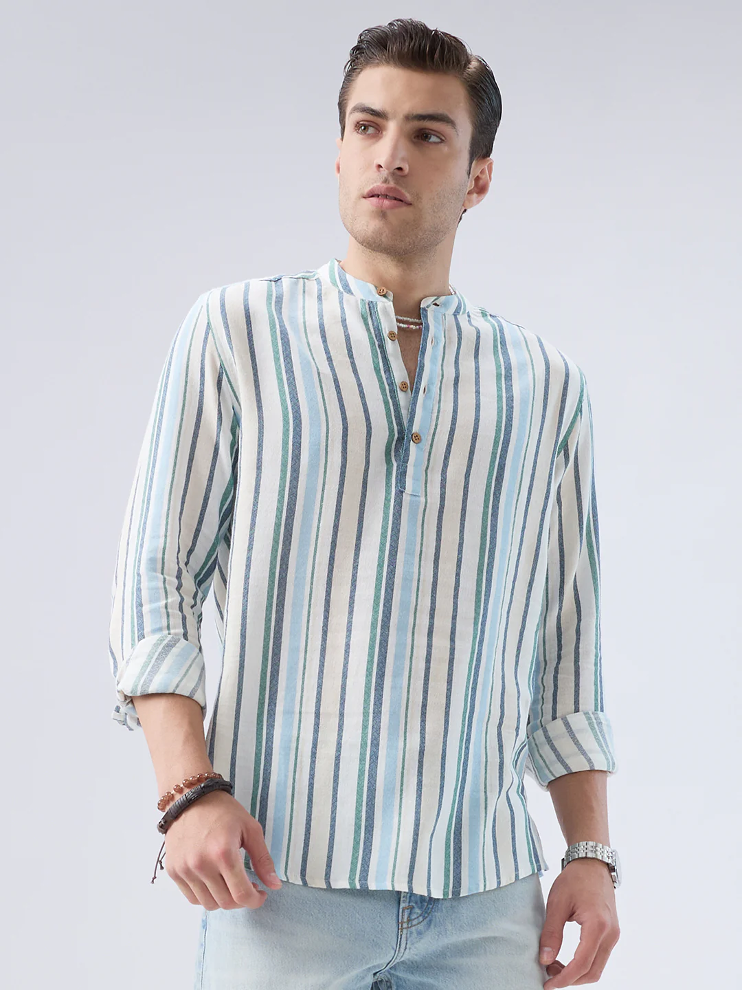 Classic Riviera Aqua Striped Kurta - Image 8