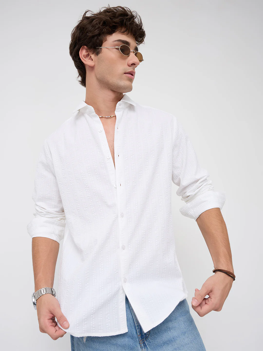 Classic White Seersucker Striped Shirt - Image 2