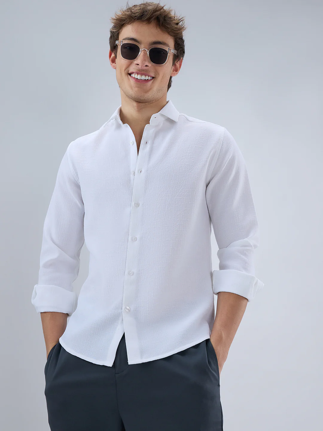 Classic White Slub Weave Shirt - Image 2