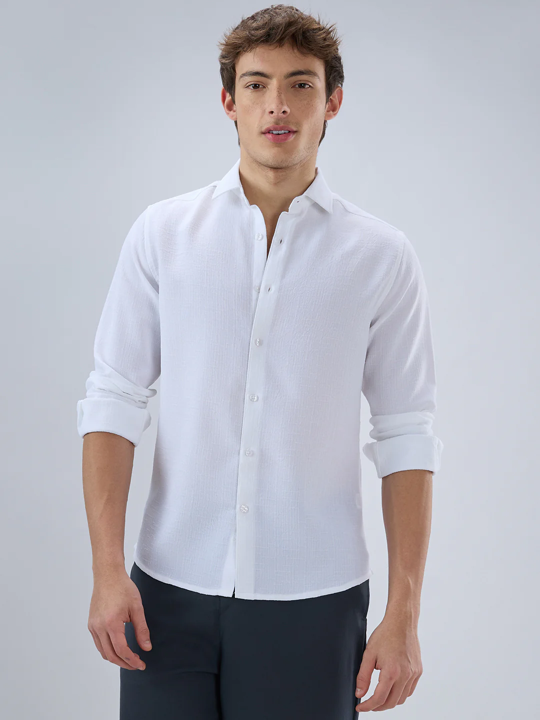 Classic White Slub Weave Shirt - Image 4