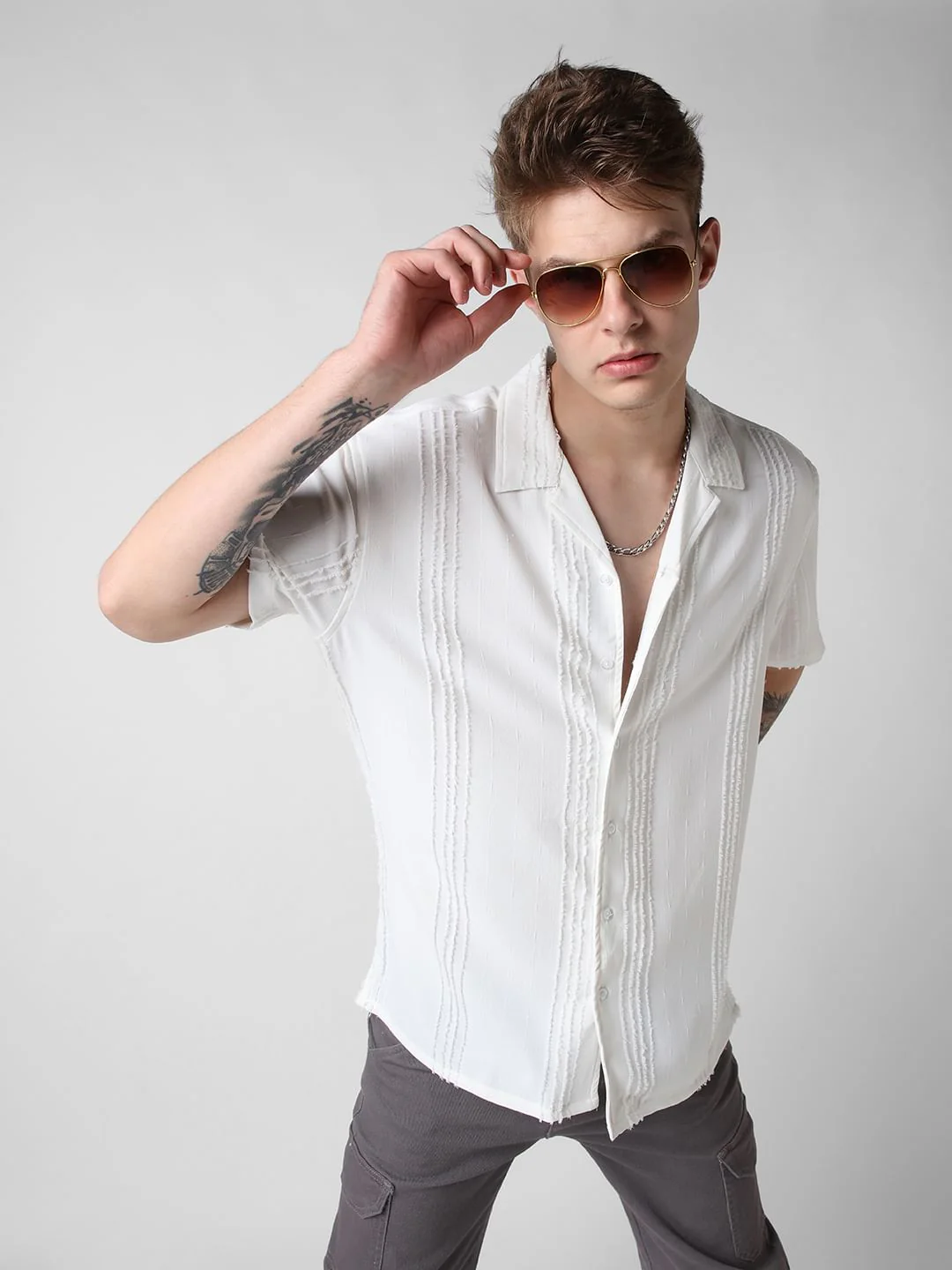 Classic White Textured Oversized Shirt - Image 4