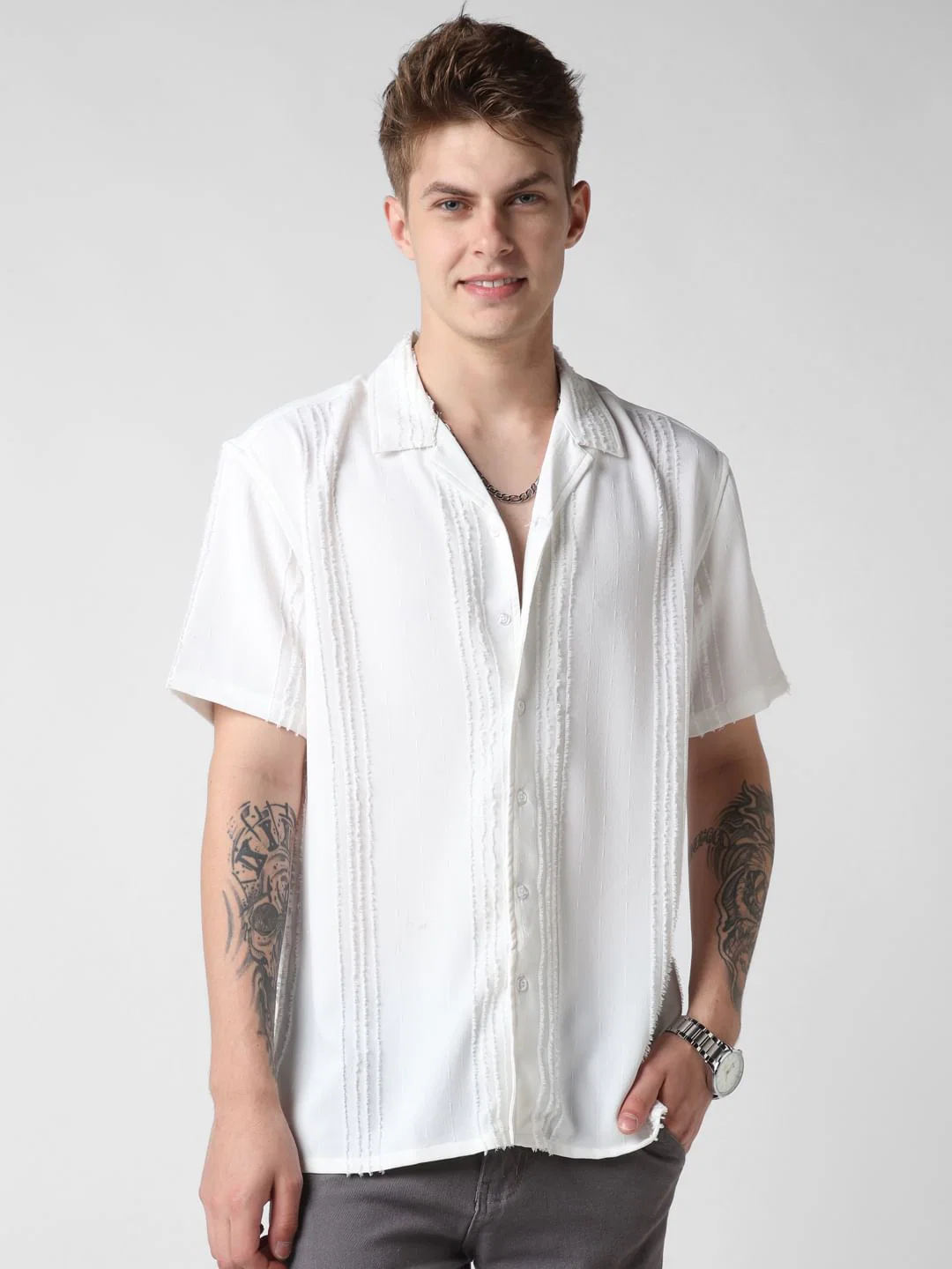 Classic White Textured Oversized Shirt - Image 5