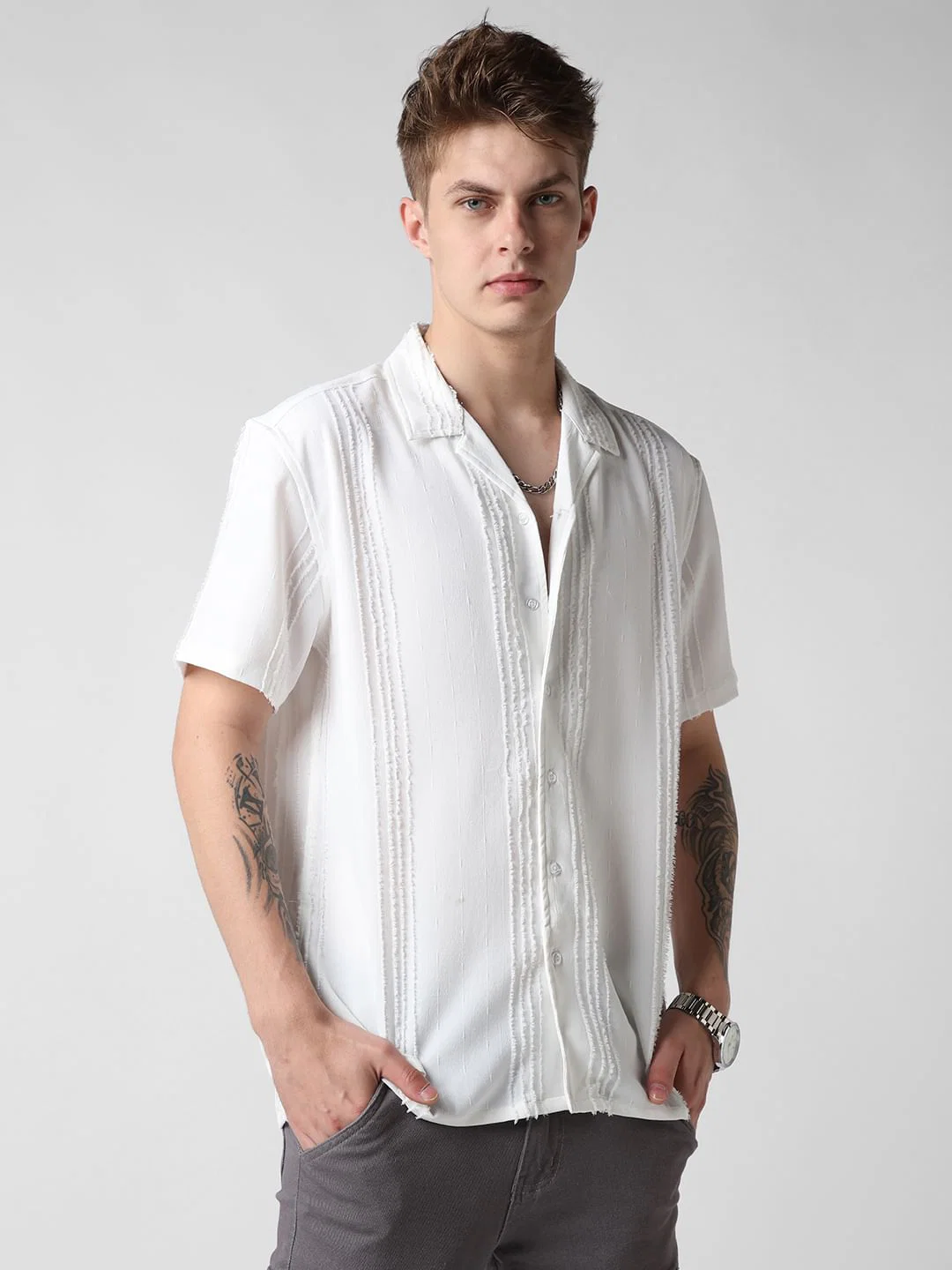 Classic White Textured Oversized Shirt - Image 6