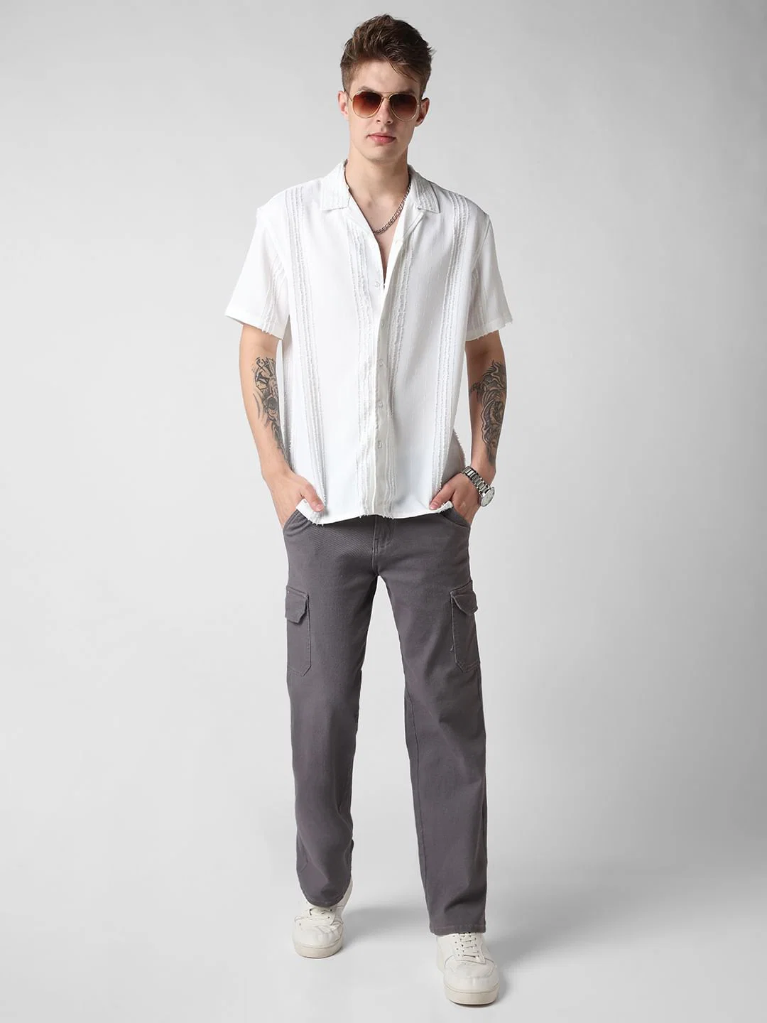 Classic White Textured Oversized Shirt - Image 8