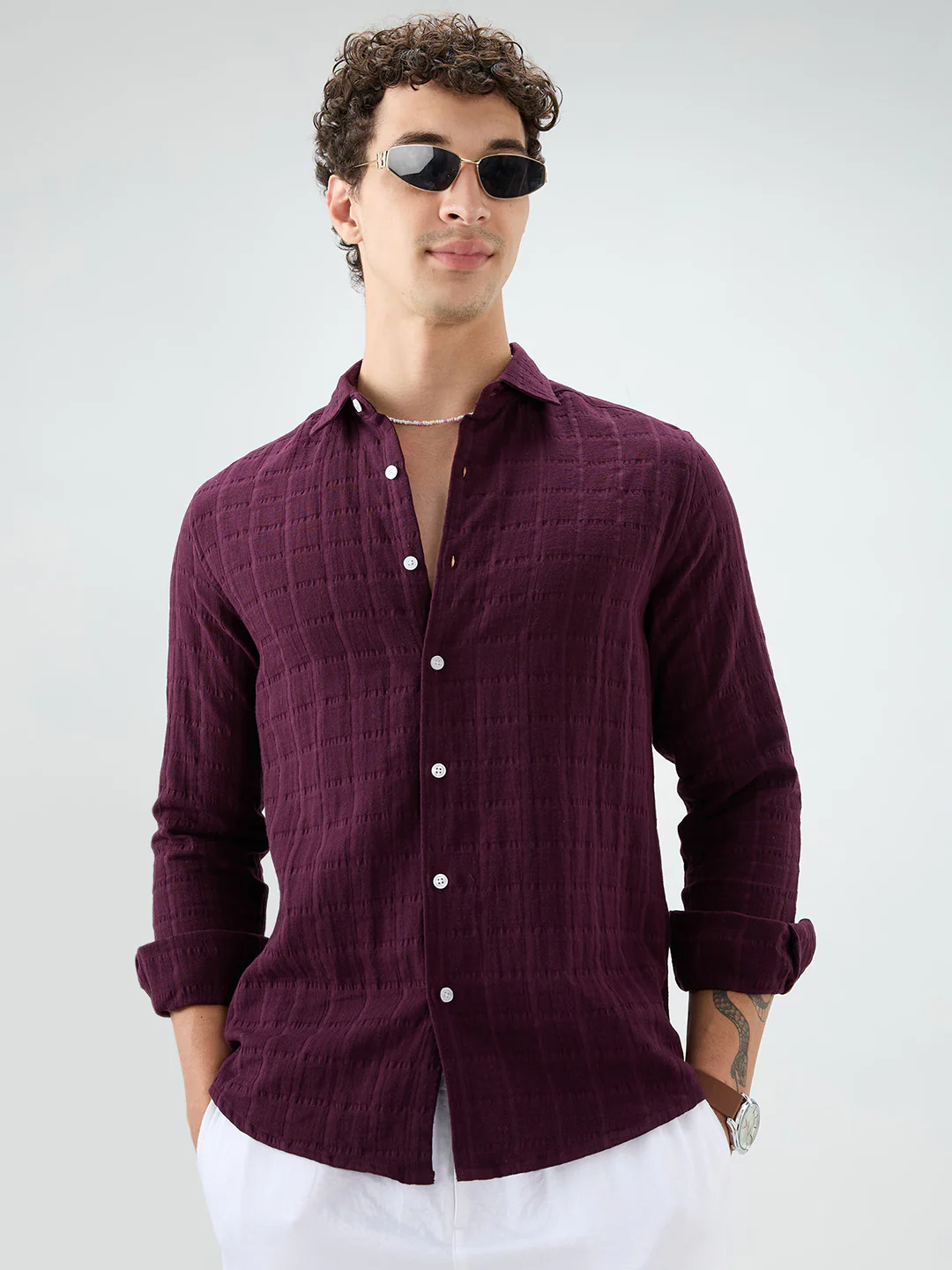 Classic Wine Double Cloth Seersucker Shirt - Image 2